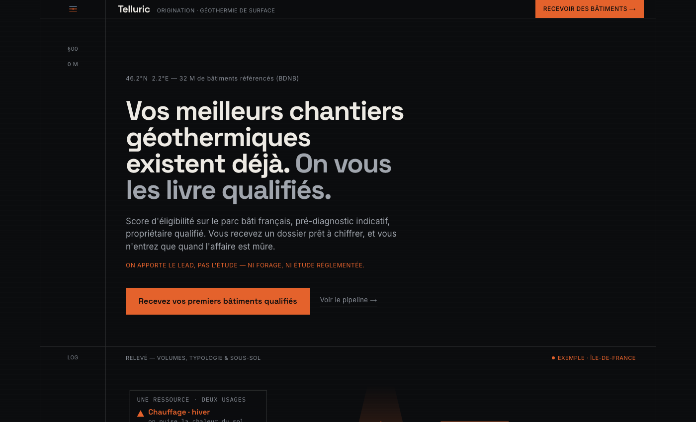 Interface Telluric — origination de chantiers de géothermie de surface